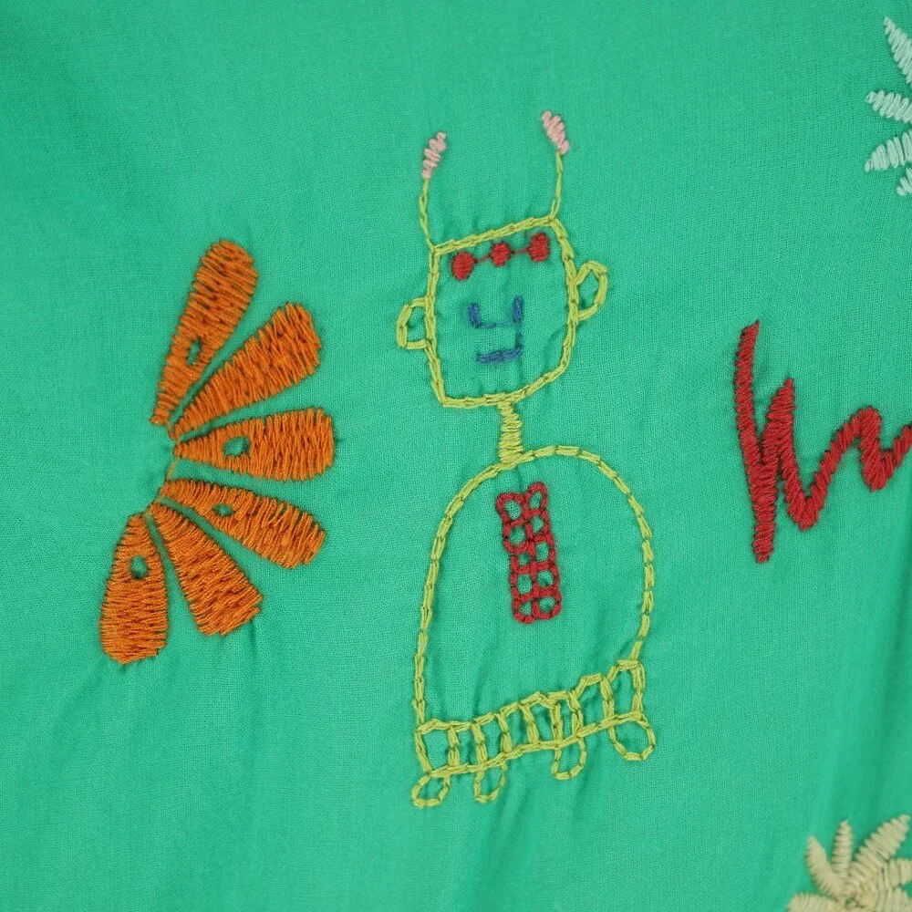 JOHNNY WAS Biya Lemona Embroidered Henley Short Sleeve Blouse Green Size M - Picture 7 of 10